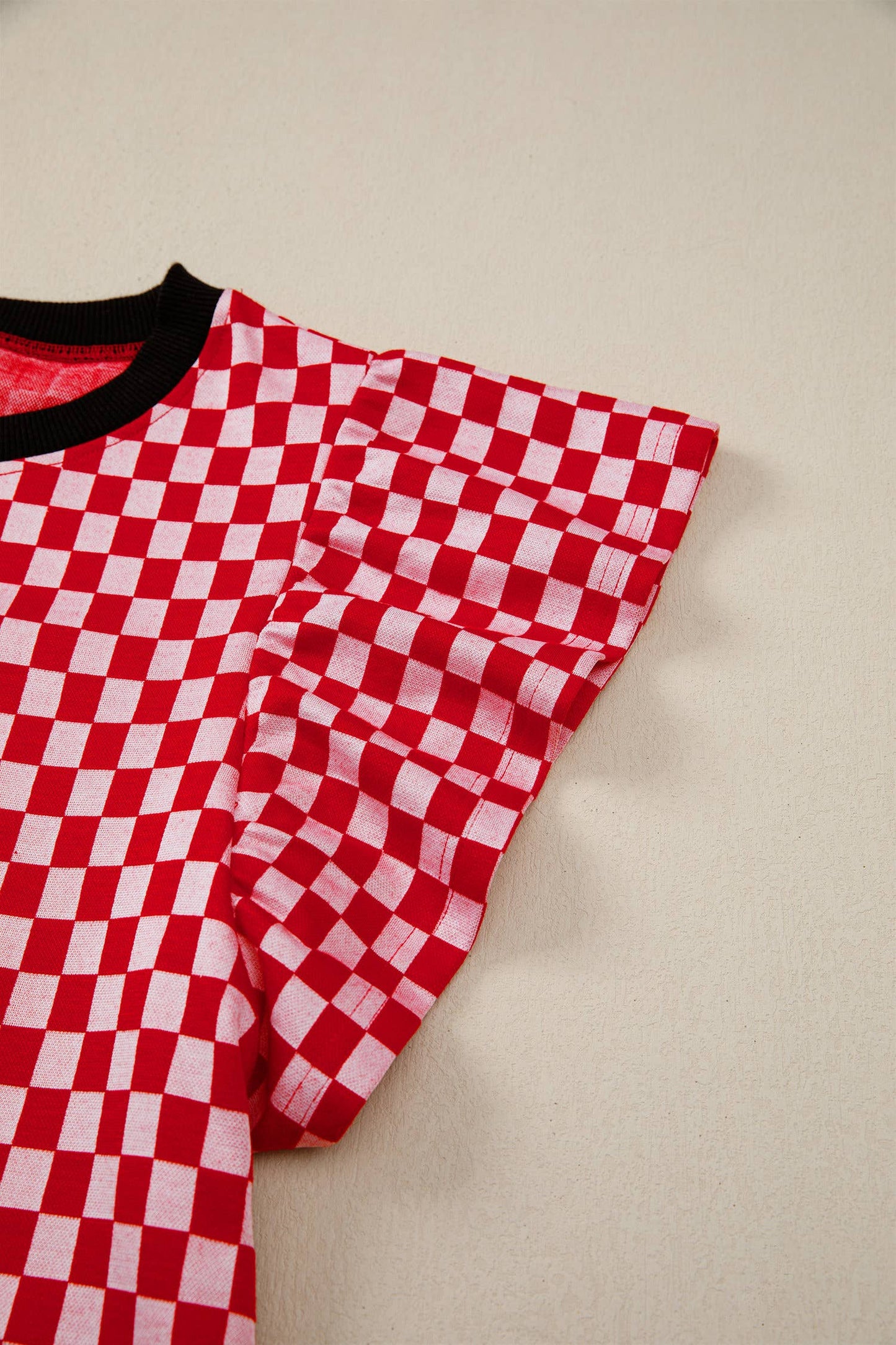 Checkered Print Ruffle Blouse