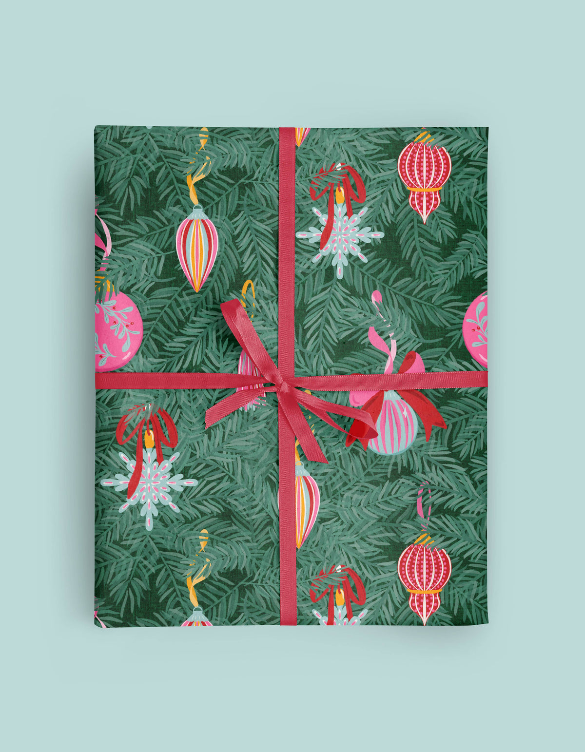 Christmas Ornaments and Branches Pink Wrapping Paper Roll
