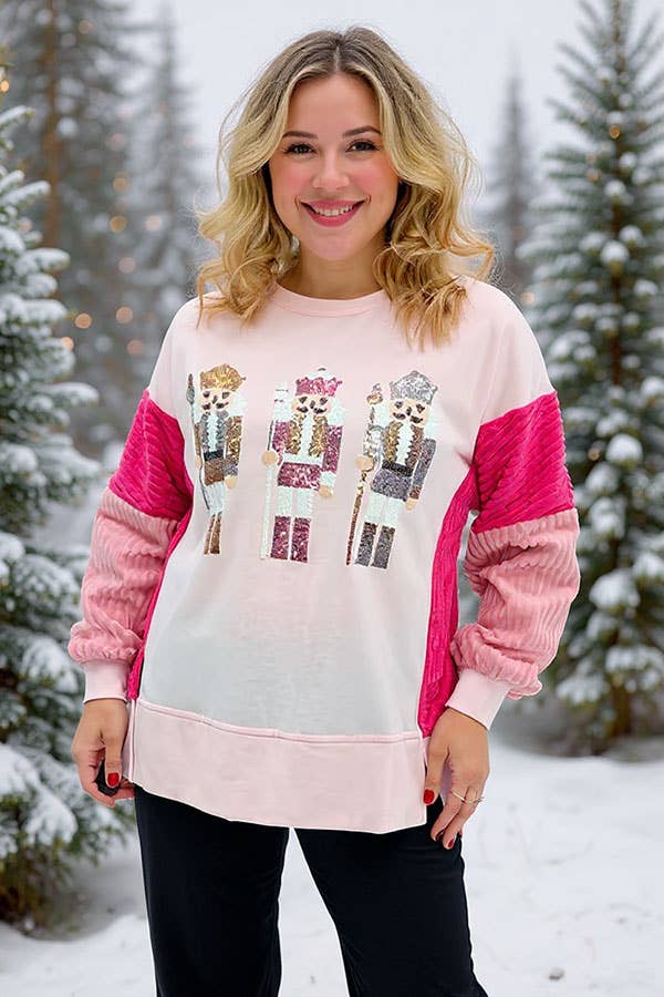 Sequin nutcracker corduroy women sweatshirt XCH16601