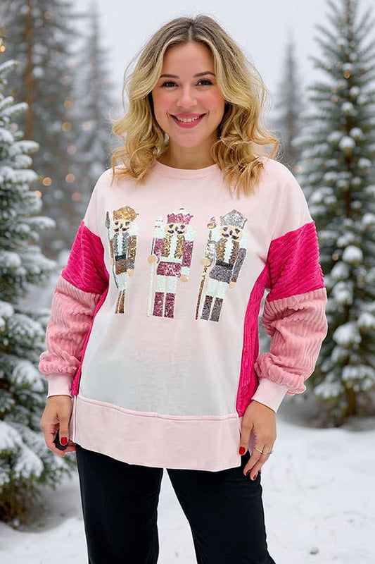 Sequin nutcracker corduroy women sweatshirt XCH16601