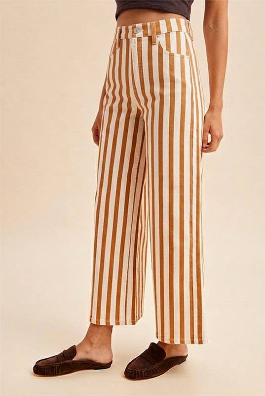 Striped Cotton Wide Leg Pants