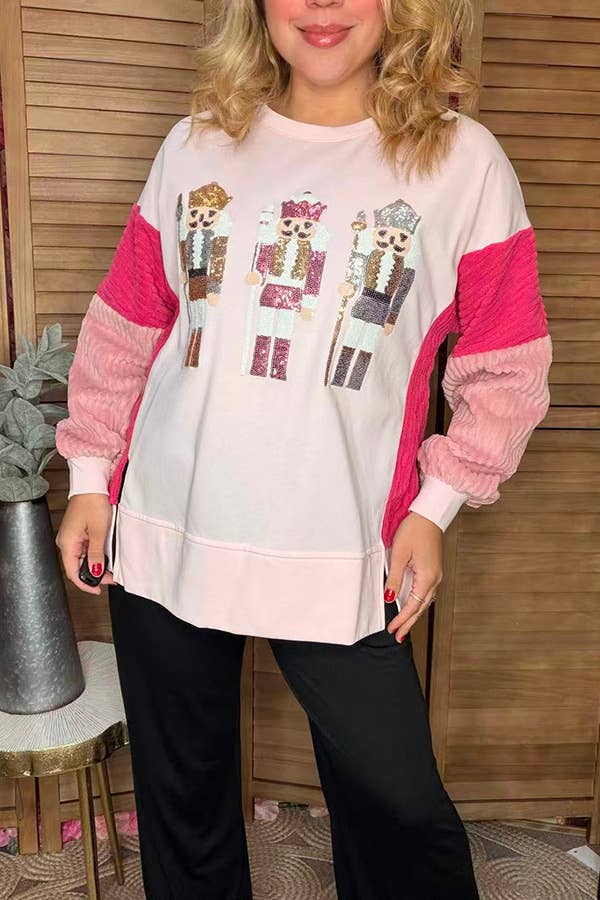 Sequin nutcracker corduroy women sweatshirt XCH16601