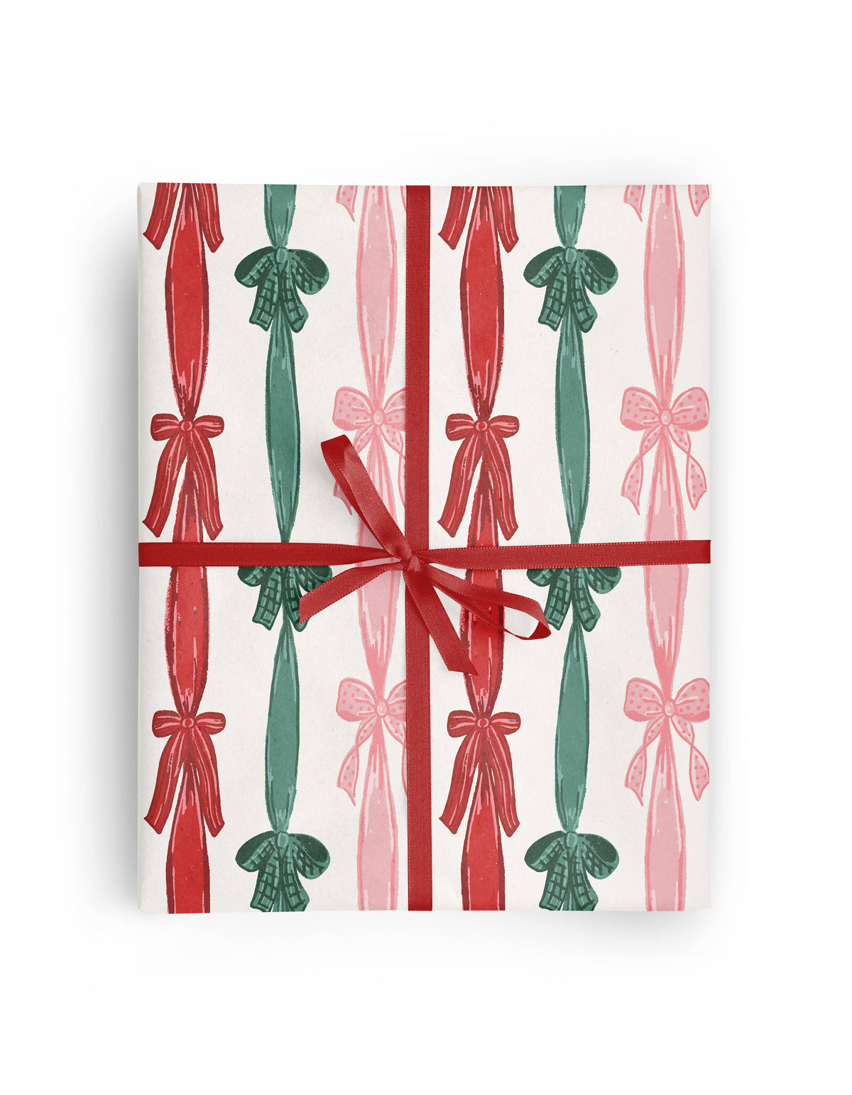 Red and Green Christmas Stripe Bows Wrapping Paper Roll  