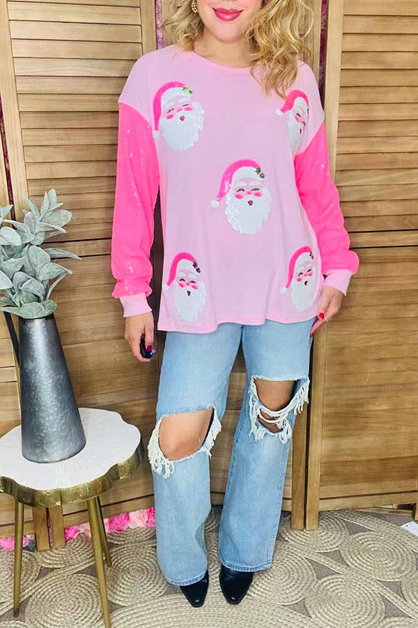 Christmas sequin santa & pink sequin women blouse XCH16554