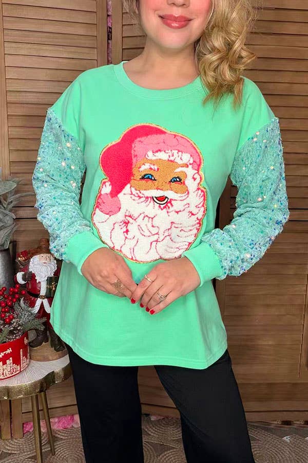 Christmas santa claus mint sequin women blouse XCH16670