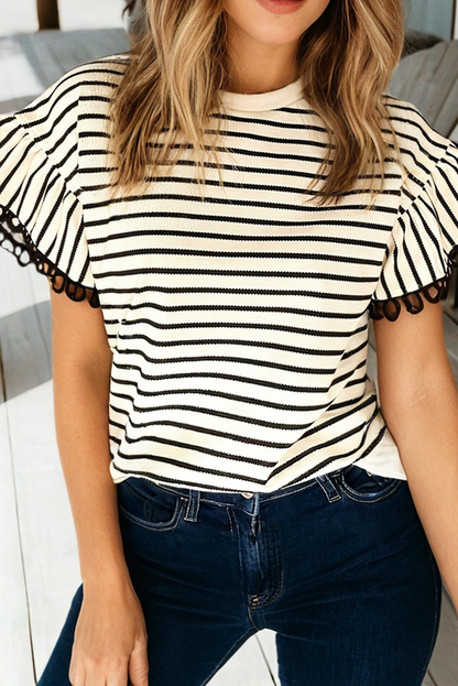 Stripe Scallop Lace Trim Top