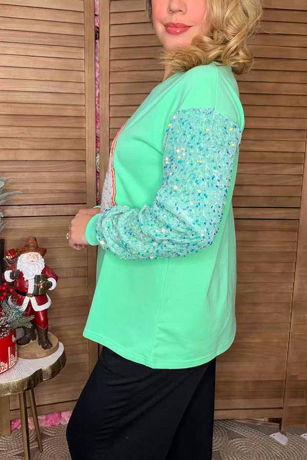 Christmas santa claus mint sequin women blouse XCH16670