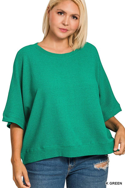 Plus Double Knit Banded Bottom Short Sleeve Top