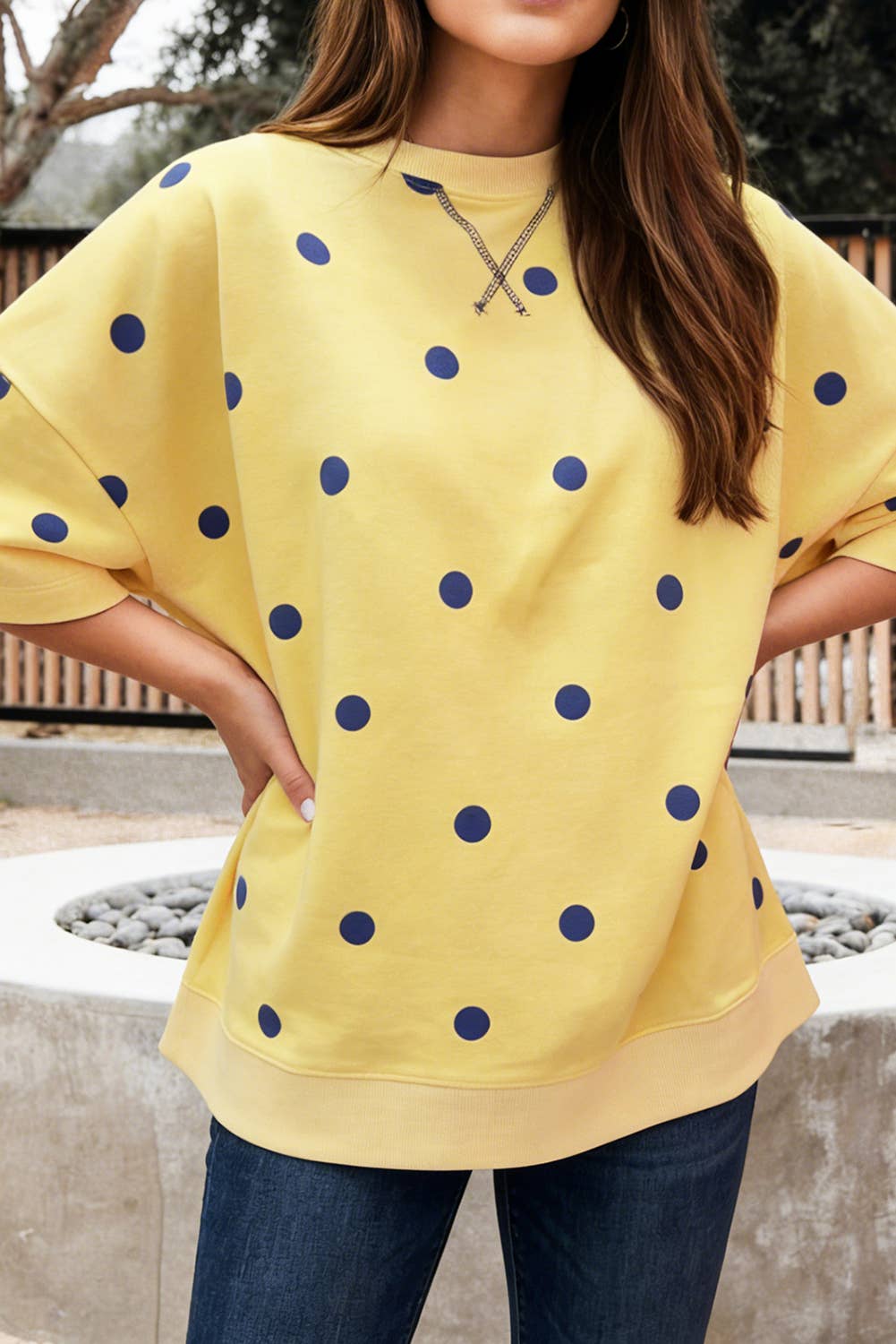 Polka Dot Print Crew Neck