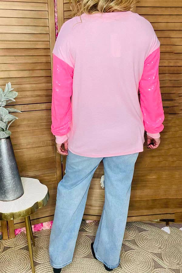 Christmas sequin santa & pink sequin women blouse XCH16554