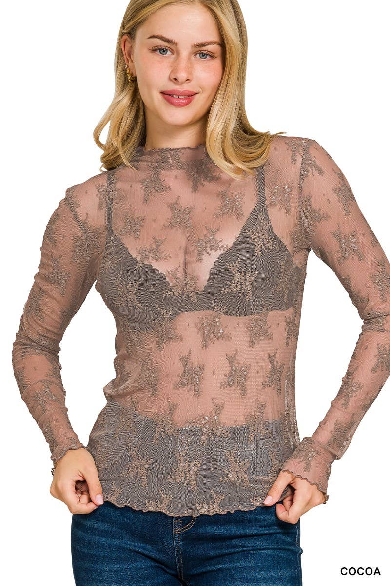 Brown Lace Layering Top