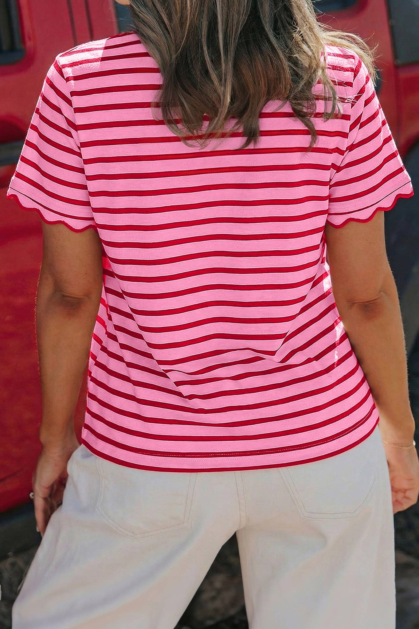 Stripe Scalloped Trim Blouse