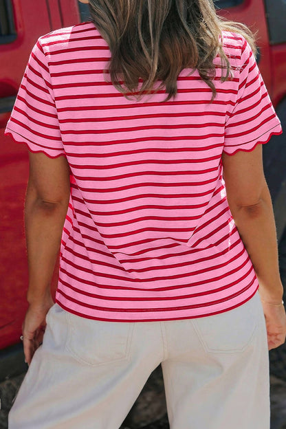 Stripe Scalloped Trim Blouse