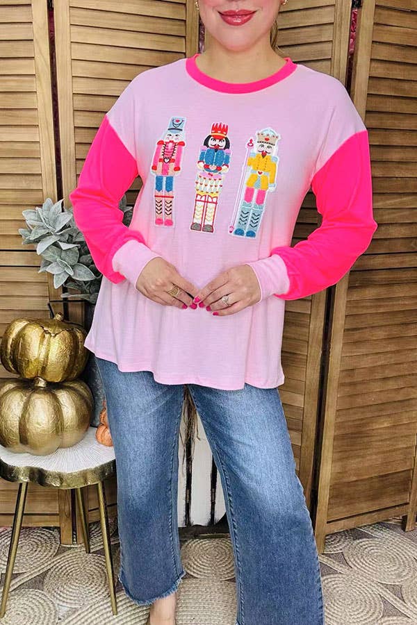 Sequin Nutcracker Pink Christmas Women Top XCH16022