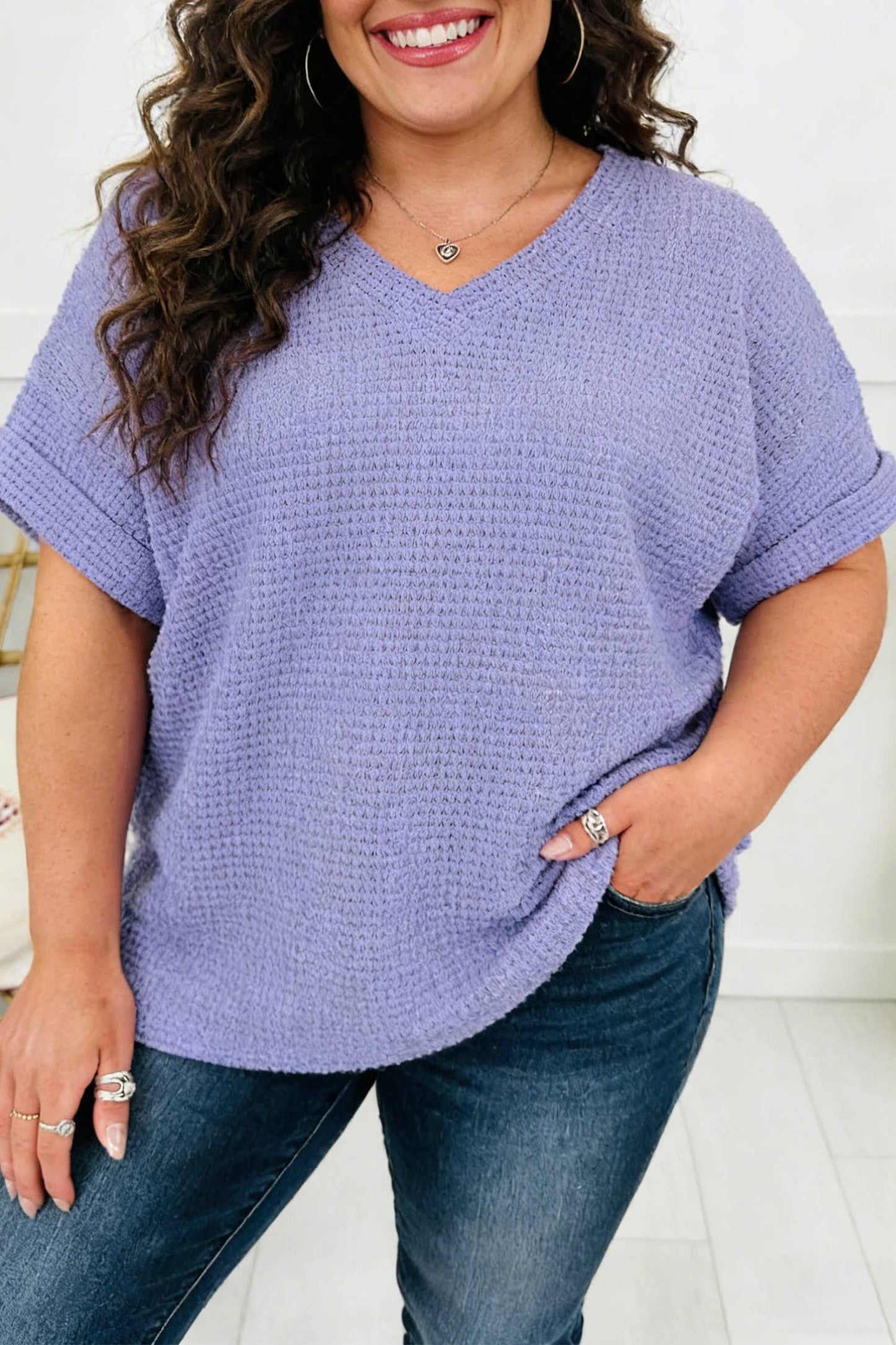 Waffle Knit Short Sleeve Top