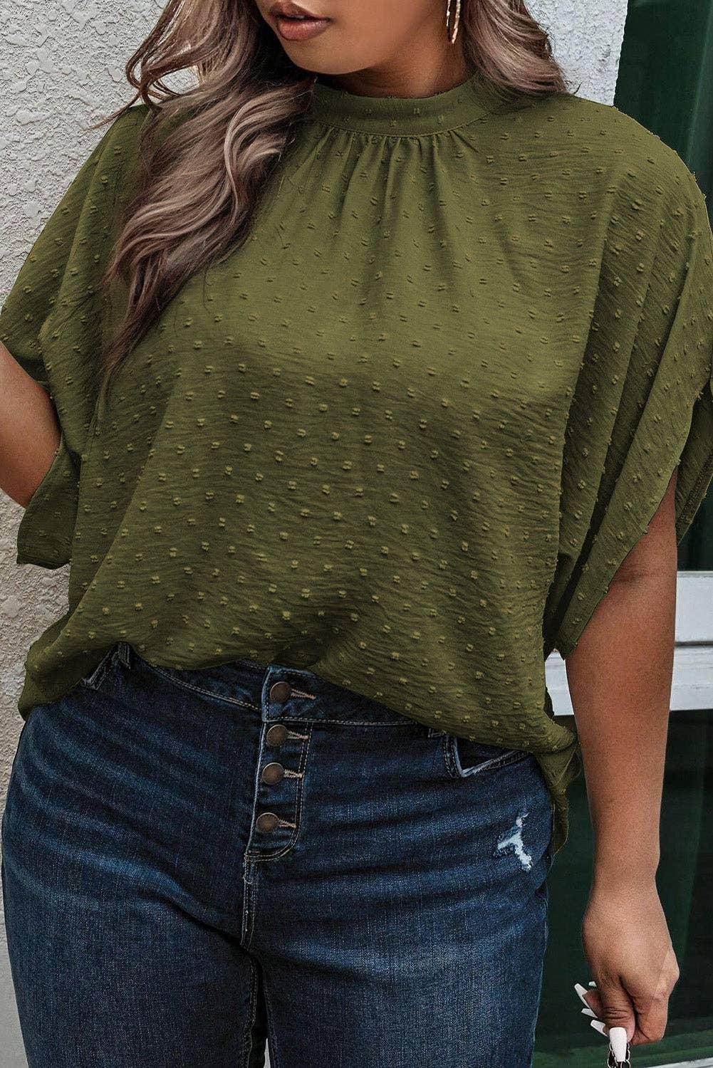 | Swiss Dot Mock Neck Top
