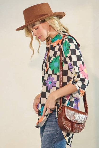 Floral Checkered Blouse
