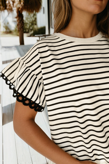 Stripe Scallop Lace Trim Top