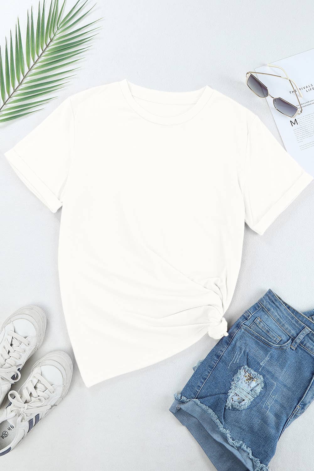Multicolor Casual Plain Crew Neck Short Sleeve Tee
