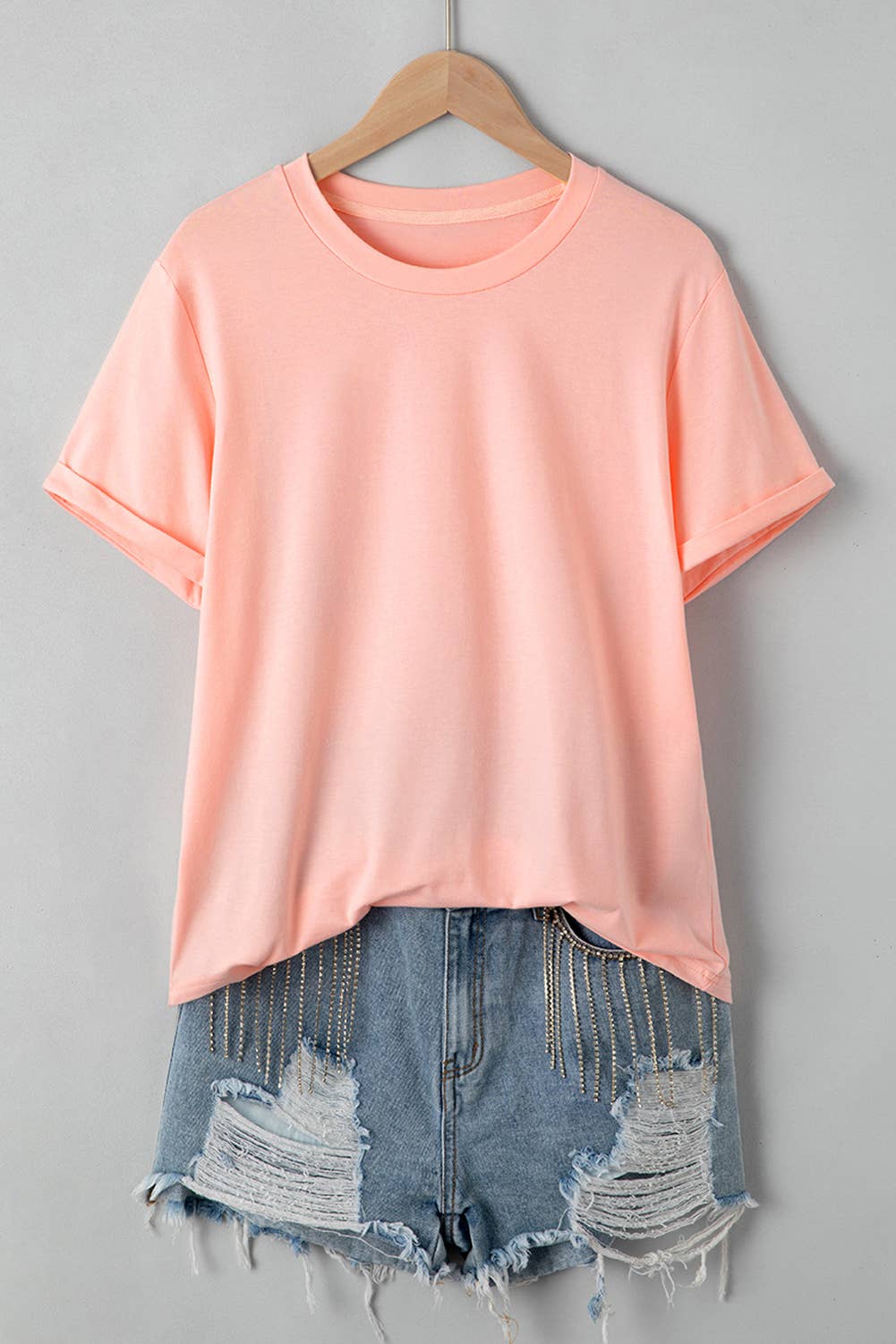 Multicolor Casual Plain Crew Neck Short Sleeve Tee