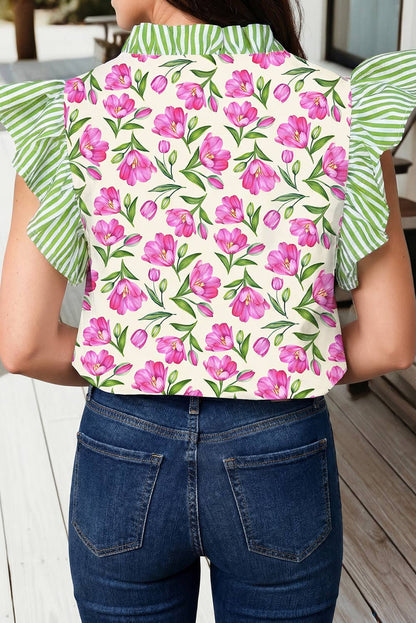 Floral Print Ruffle V Neck