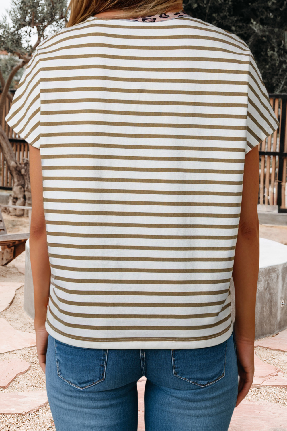 Stripe Leopard Patchwork Shirt