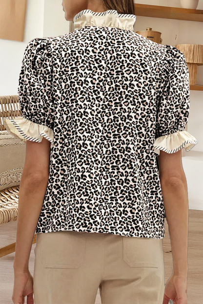 Leopard Ruffled Trim Blouse