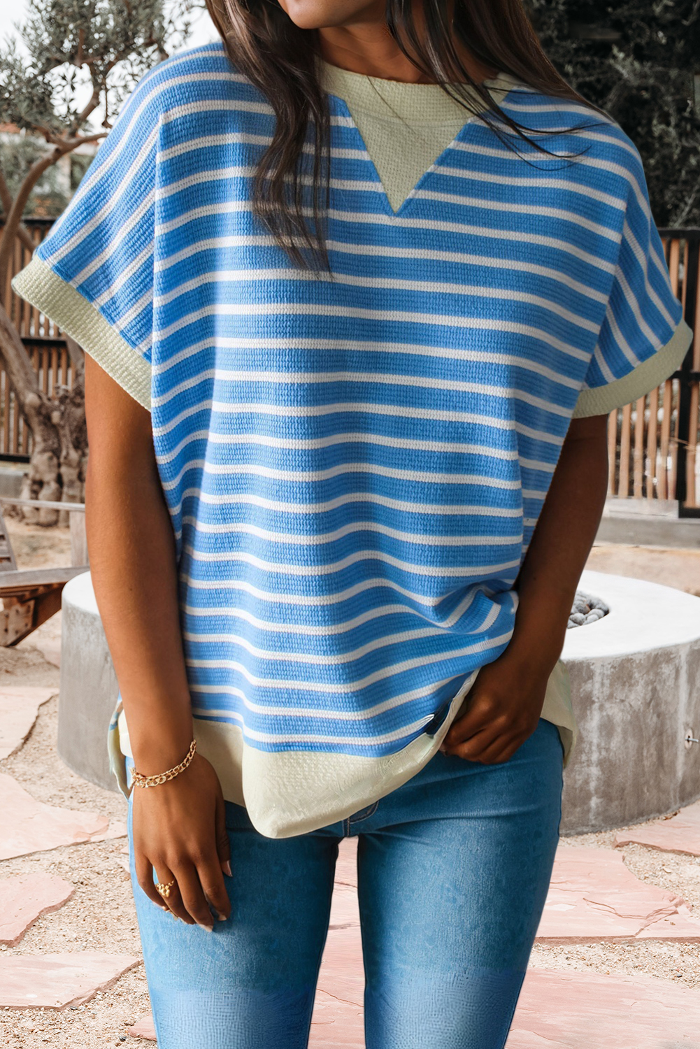 Stripe Contrast Trim Top