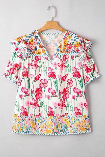 Floral Print Striped Blouse