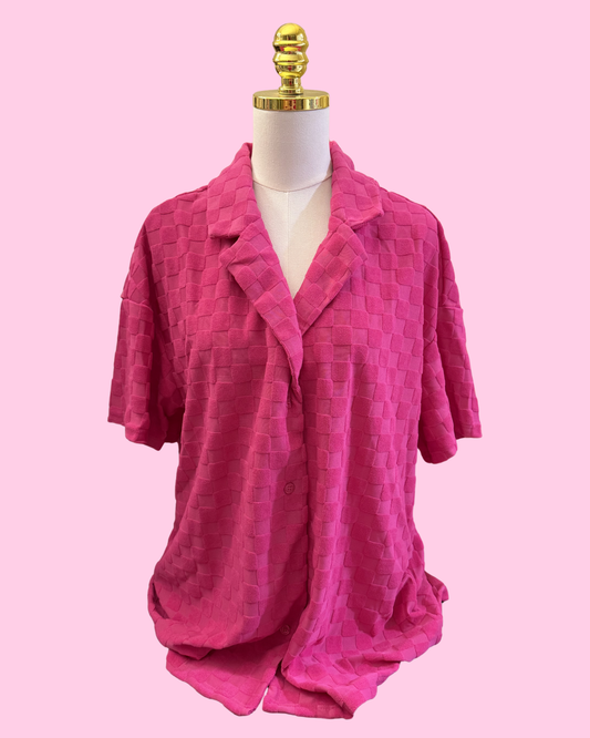 Pink Checkered Collard Top