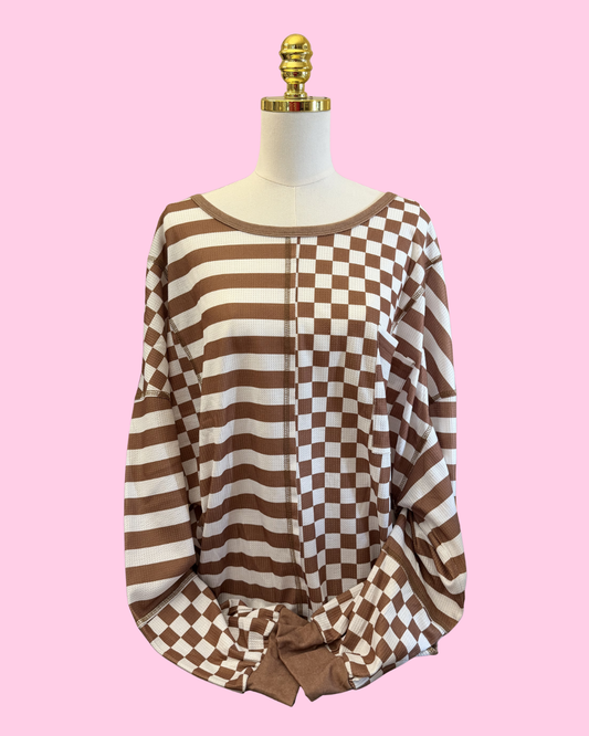 Striped Checkered Print Top
