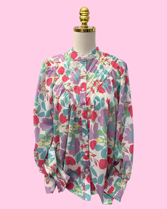 Floral Pleated Long Sleeve