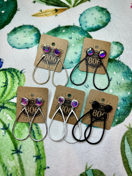 Hoop Dangle Gem Earrings (Thicker)