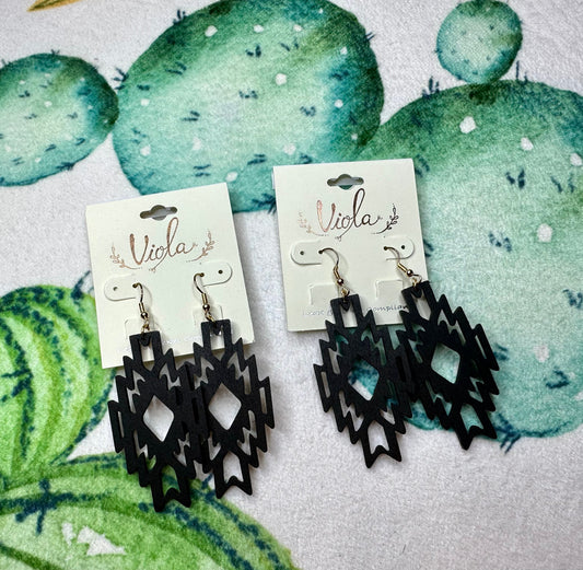 Black Wood Aztec Earrings - UD