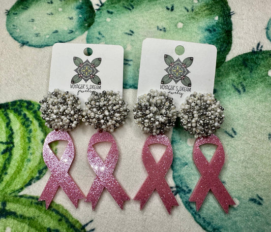 Breast Cancer Ribbon Acrylic Earrings - UD