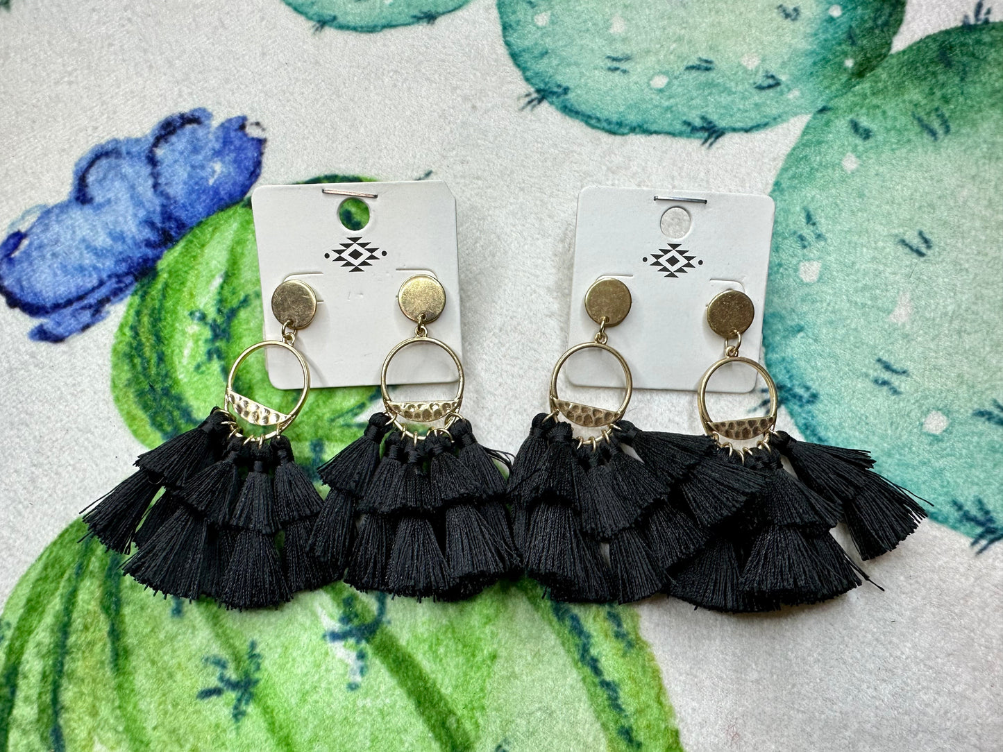 Black Stack Fringe Earring