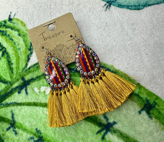 Aztec Mustard Tassel Earrings