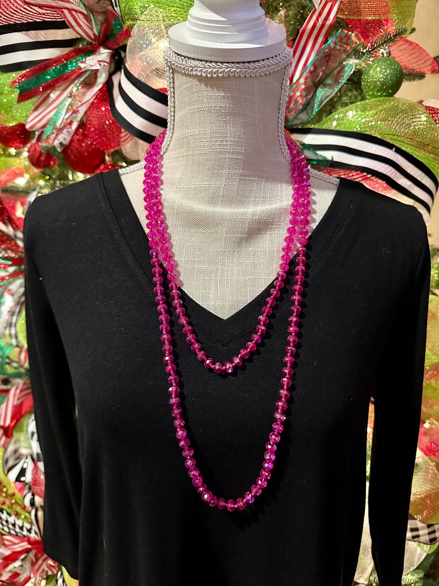 Fluorescent Pink Beaded Necklace
