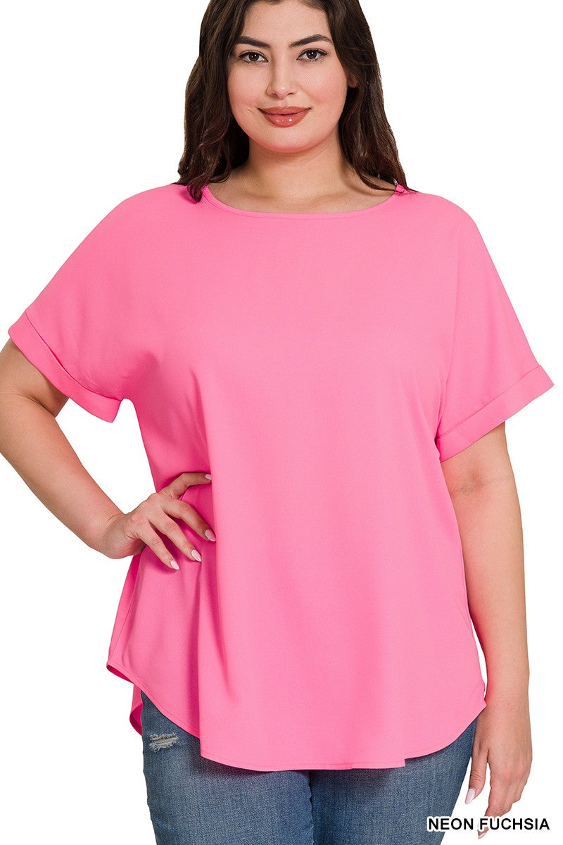 Neon Fuchsia Rolled Sleeve Top - Updated