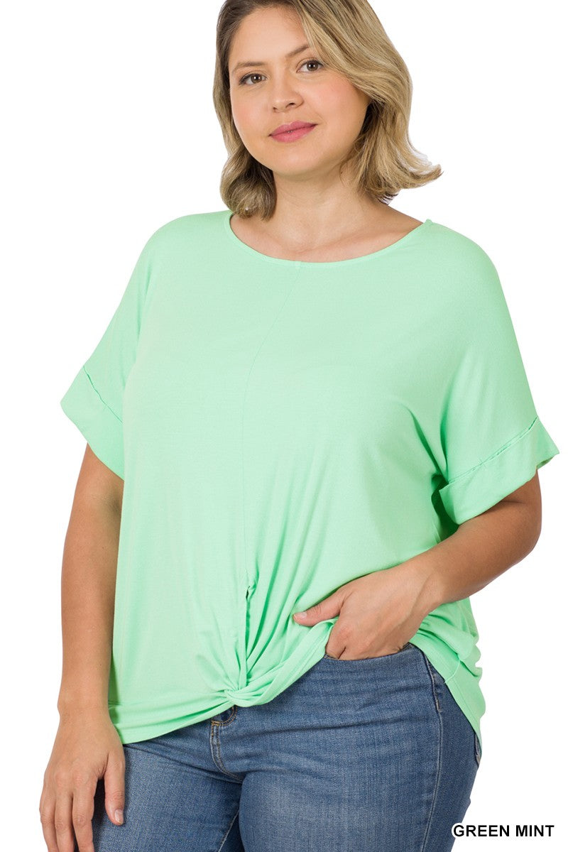 - Green Mint Knot-Front Top