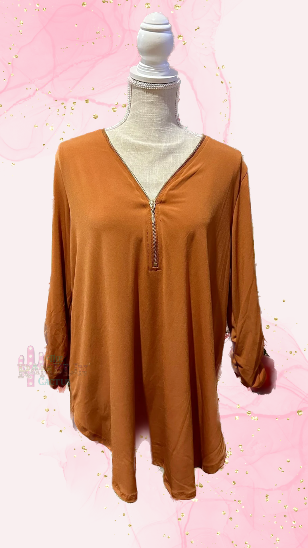 Almond Front Zip Up Top - Updated