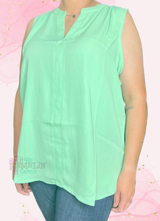 | '- Mint Sleeveless Pleated Top